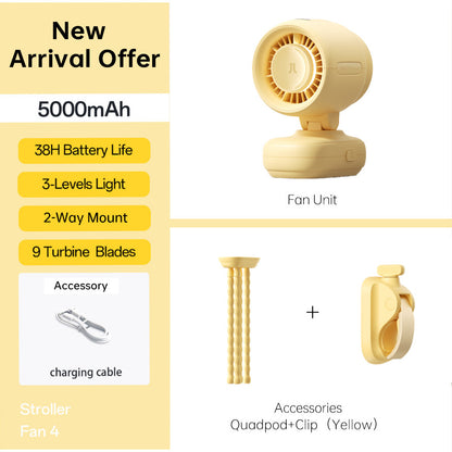 JISULIFE Stroller Fan  Life 4 Baby Fan Octopus Quadpod Clip Table Fans